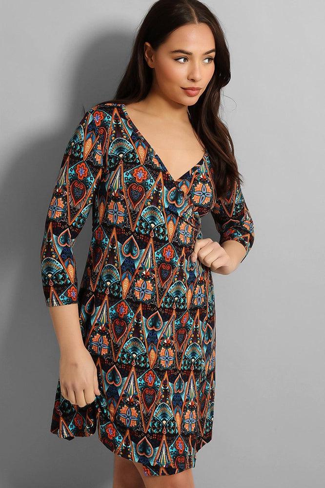 Kaleidoscope Print Wrap Dress-SinglePrice