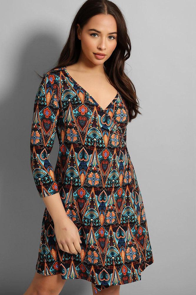 Kaleidoscope Print Wrap Dress-SinglePrice