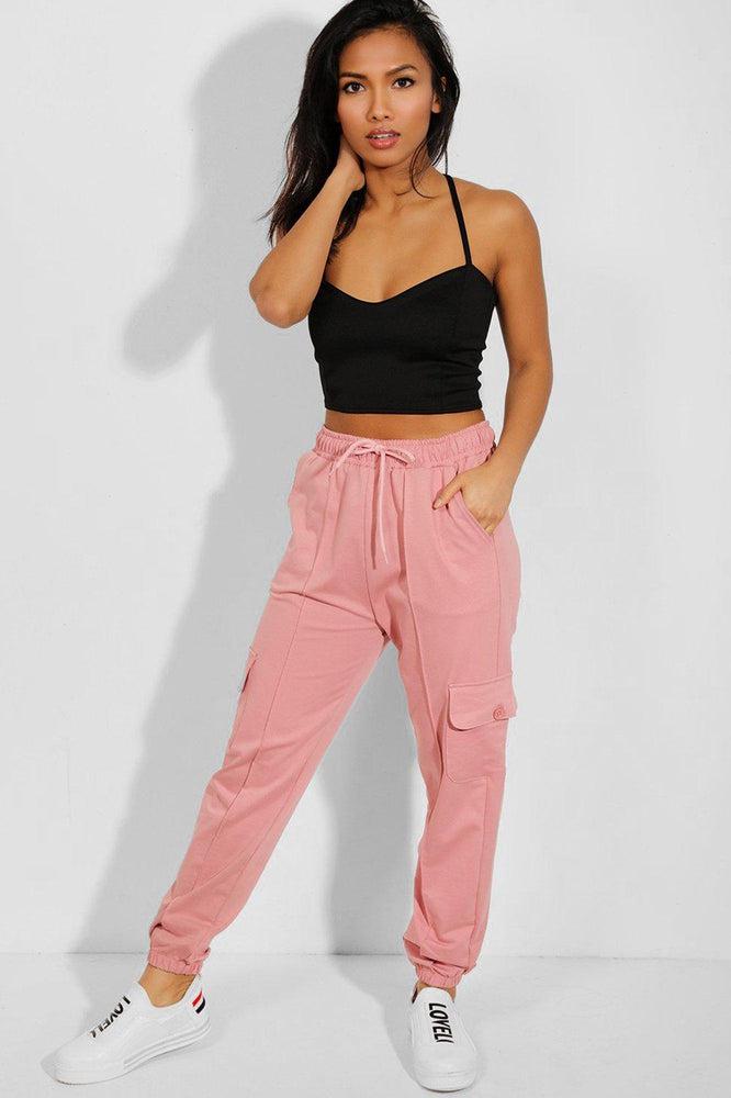 Pink Cotton Blend Cargo Joggers-SinglePrice