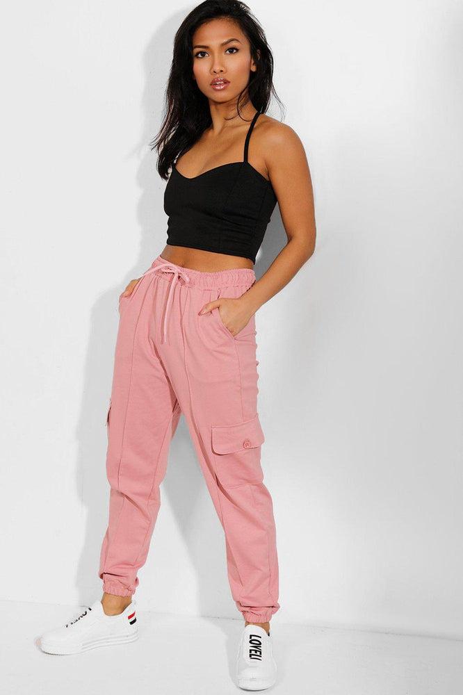 Pink Cotton Blend Cargo Joggers-SinglePrice