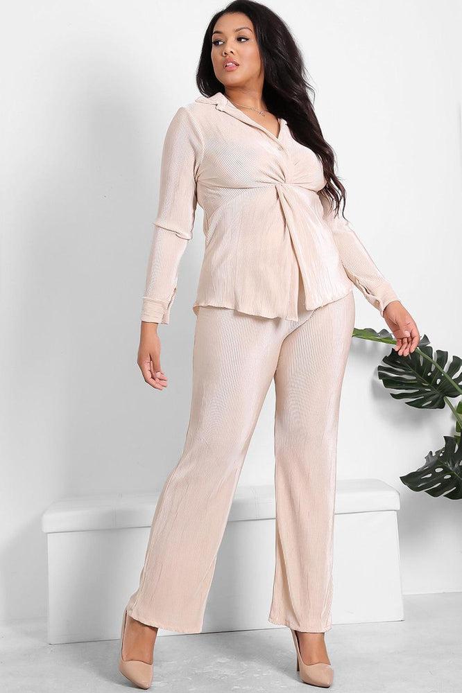 Twist Front Top And Trousers Plisse Set-SinglePrice