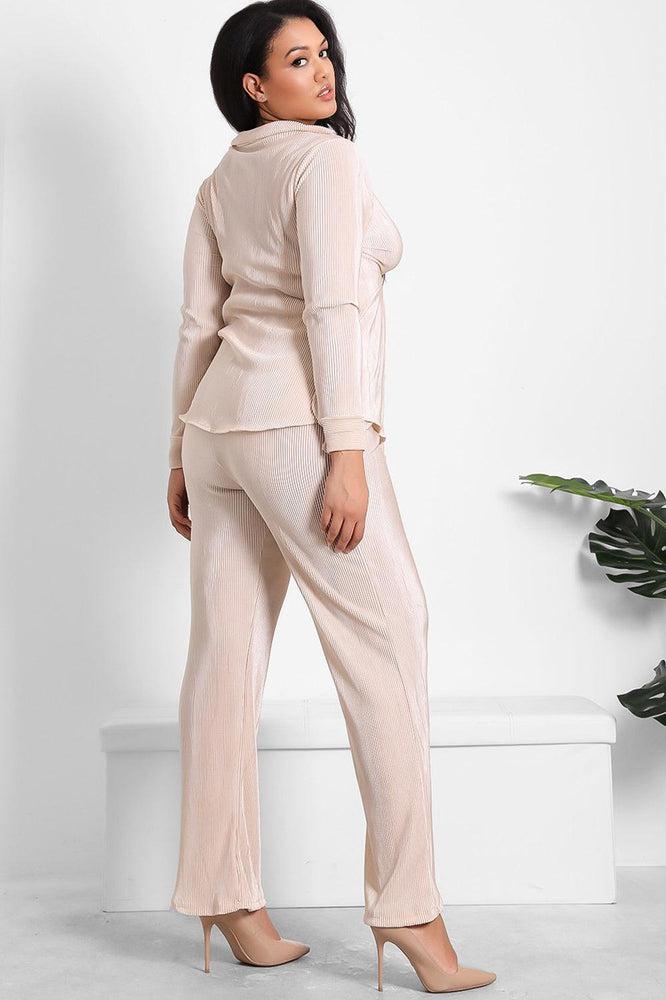 Twist Front Top And Trousers Plisse Set-SinglePrice