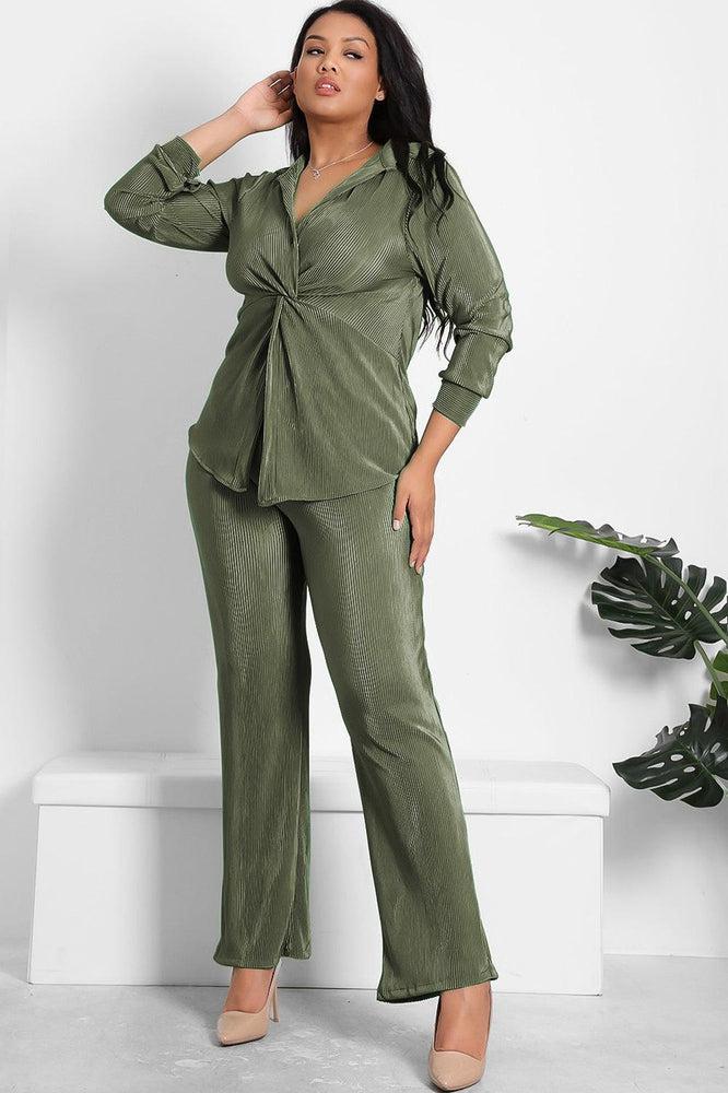Twist Front Top And Trousers Plisse Set-SinglePrice