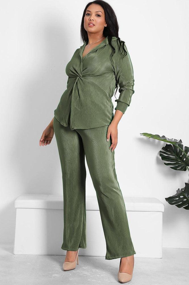Twist Front Top And Trousers Plisse Set-SinglePrice