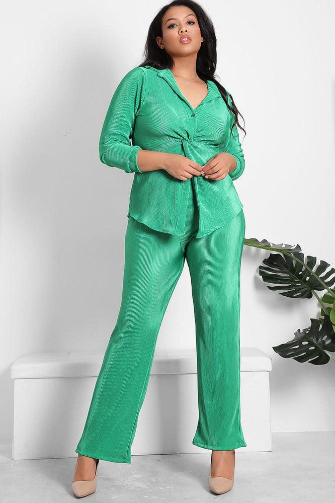 Twist Front Top And Trousers Plisse Set-SinglePrice