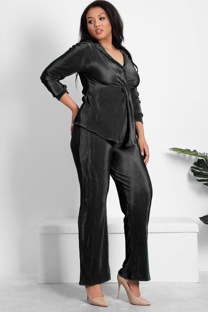 Twist Front Top And Trousers Plisse Set-SinglePrice