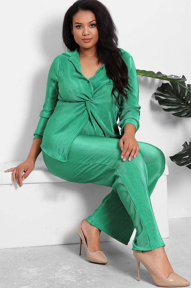 Twist Front Top And Trousers Plisse Set-SinglePrice