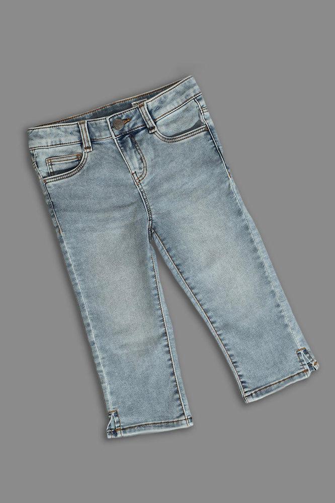 Light Blue Hem Split Baby Girl Jeans-SinglePrice