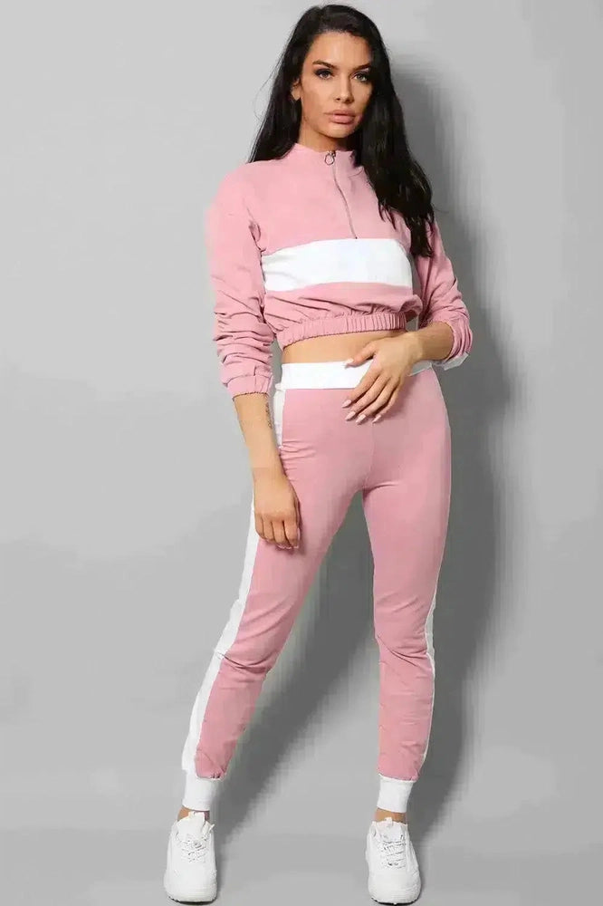 White Racer Stripe Pink Two Piece Tracksuit-SinglePrice
