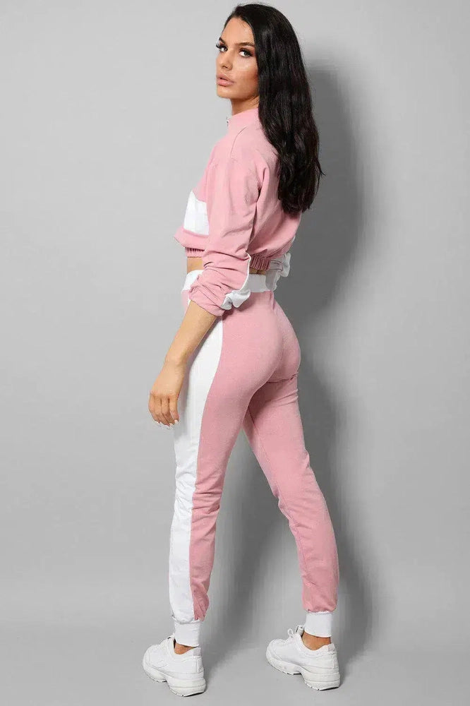 White Racer Stripe Pink Two Piece Tracksuit-SinglePrice