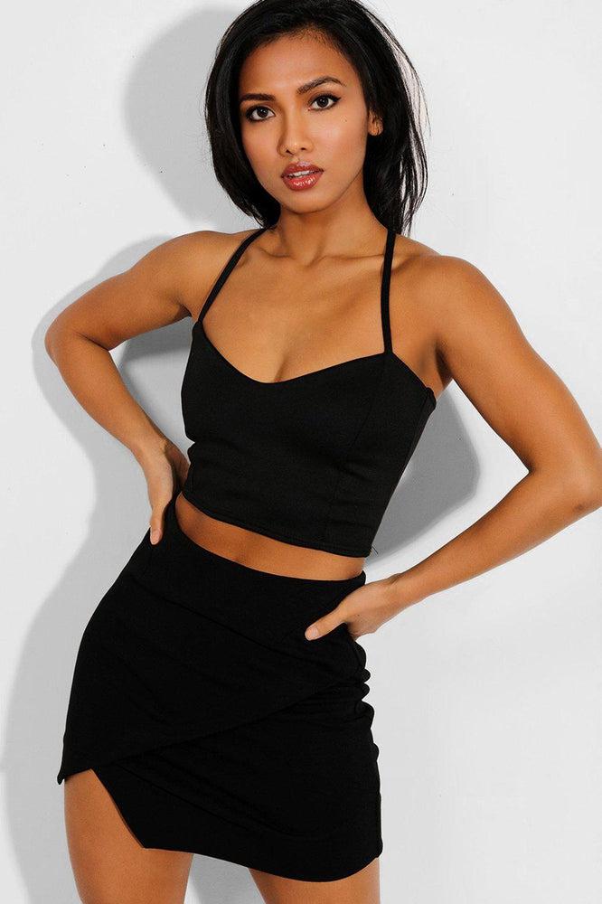 Black Faux Wrap Mini Skirt-SinglePrice