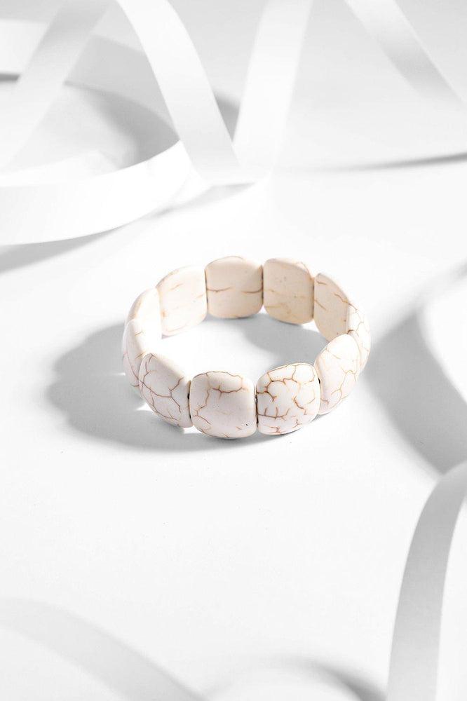 White Turquoise Square Beads Stretch Bracelet-SinglePrice