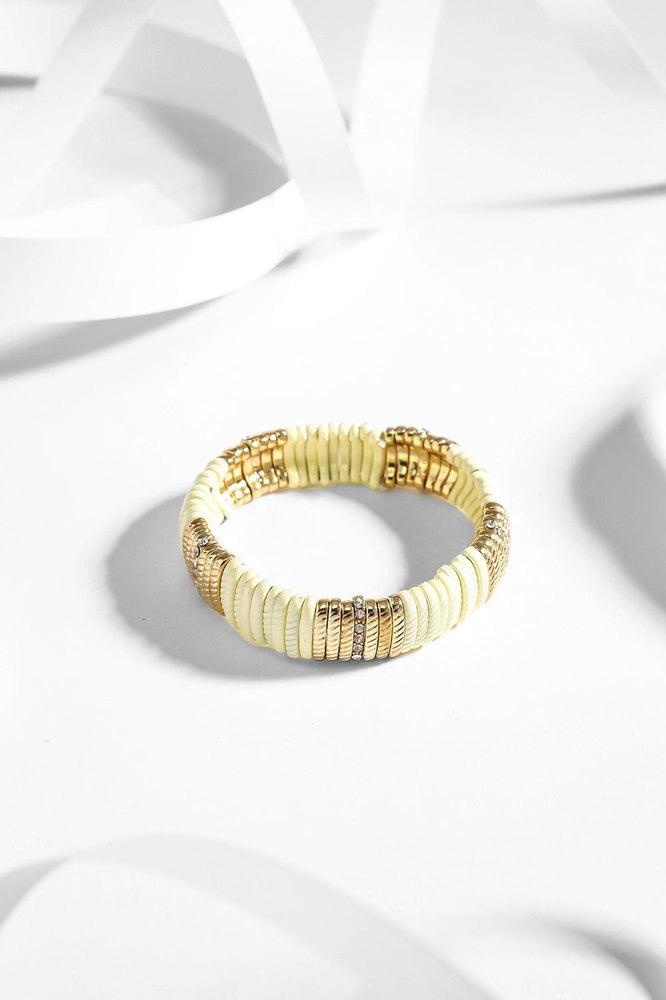 Cream And Gold Beads Stretch Bracelet-SinglePrice