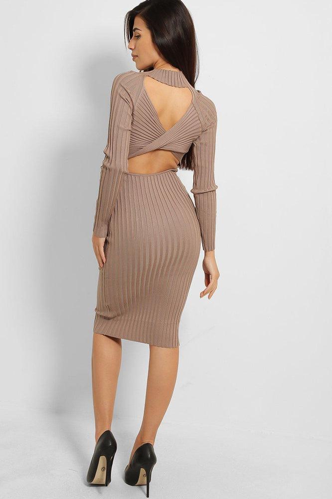 Twisted Open Back Knitted Midi Dress-SinglePrice