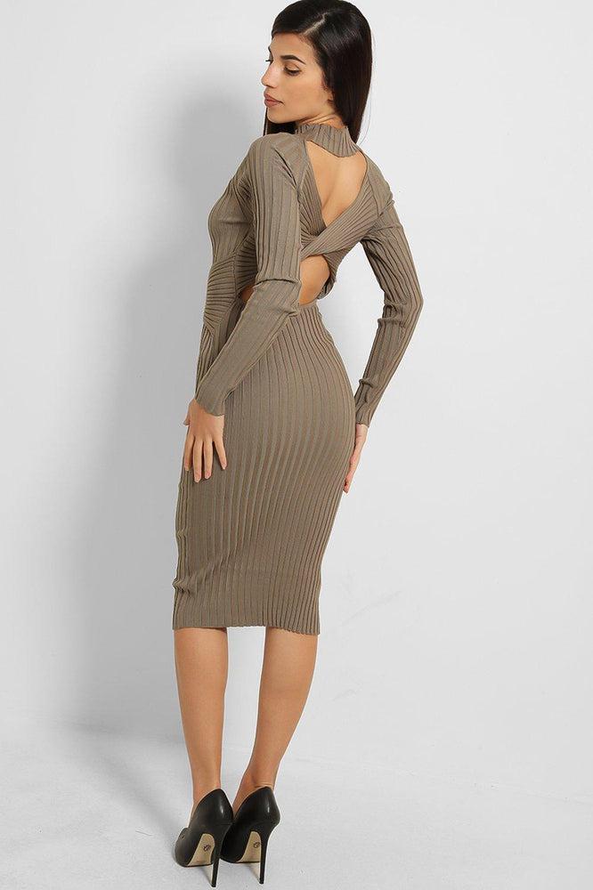 Twisted Open Back Knitted Midi Dress-SinglePrice