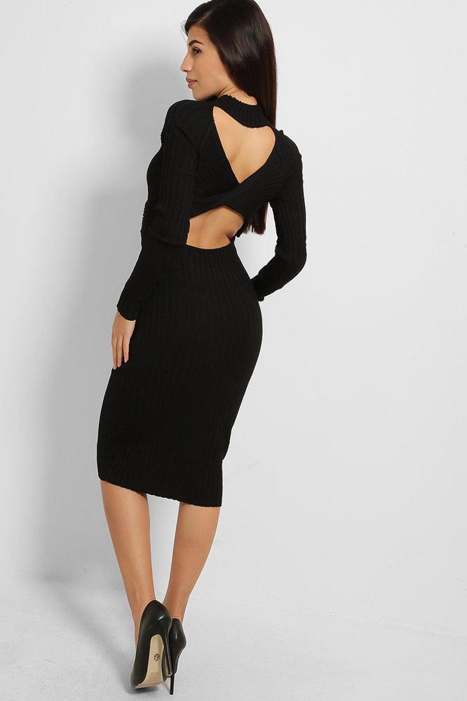 Twisted Open Back Knitted Midi Dress-SinglePrice