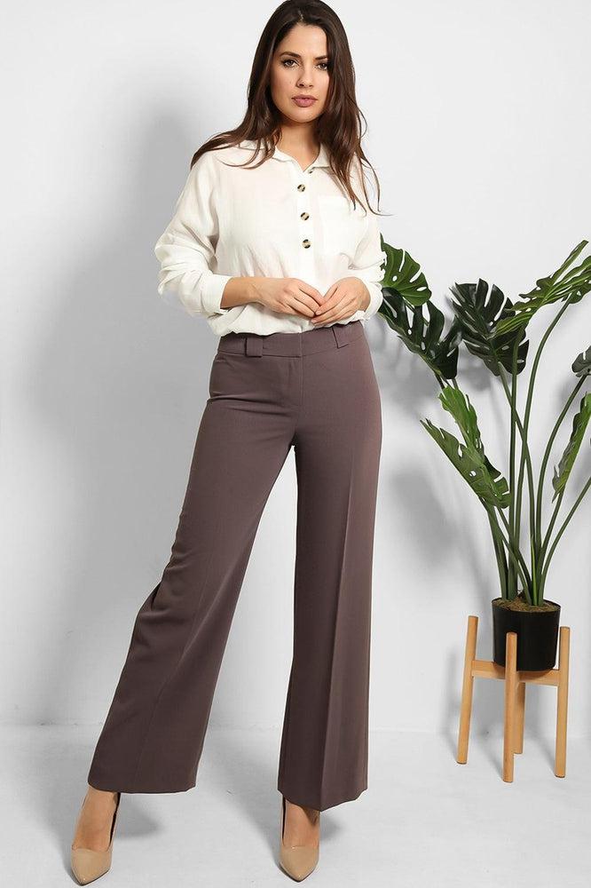 Taupe Stitch Detail Waistband Trousers-SinglePrice