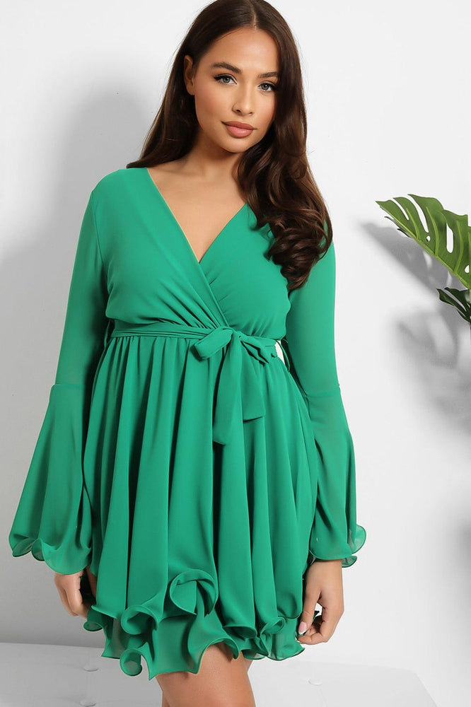 Super Frilled Waist Tie Chiffon Dress-SinglePrice