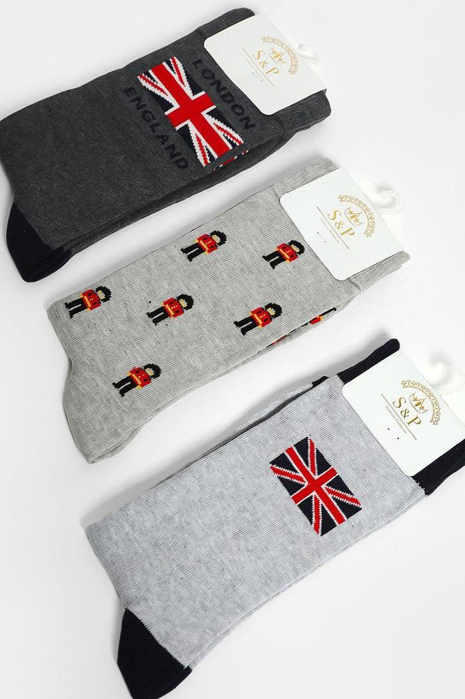 Pack Of 3 Mens Socks In Mixed UK Landmarks Pattern-SinglePrice