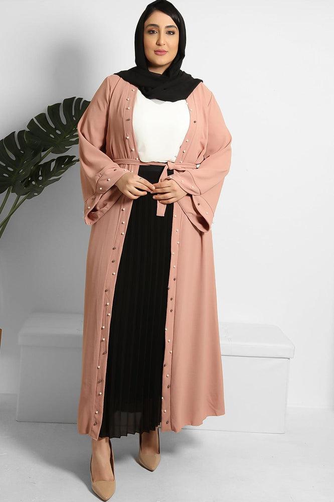 Pearls Embellished Waist Tie Modest Gown-SinglePrice