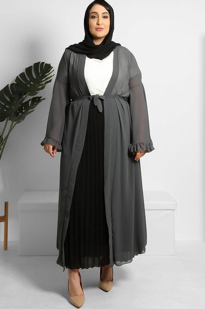 Frilled Sleeves Sheer Chiffon Modest Gown-SinglePrice