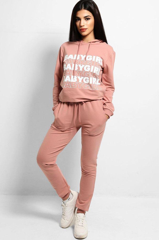 Pink Baby Girl Slogan Print Tracksuit-SinglePrice