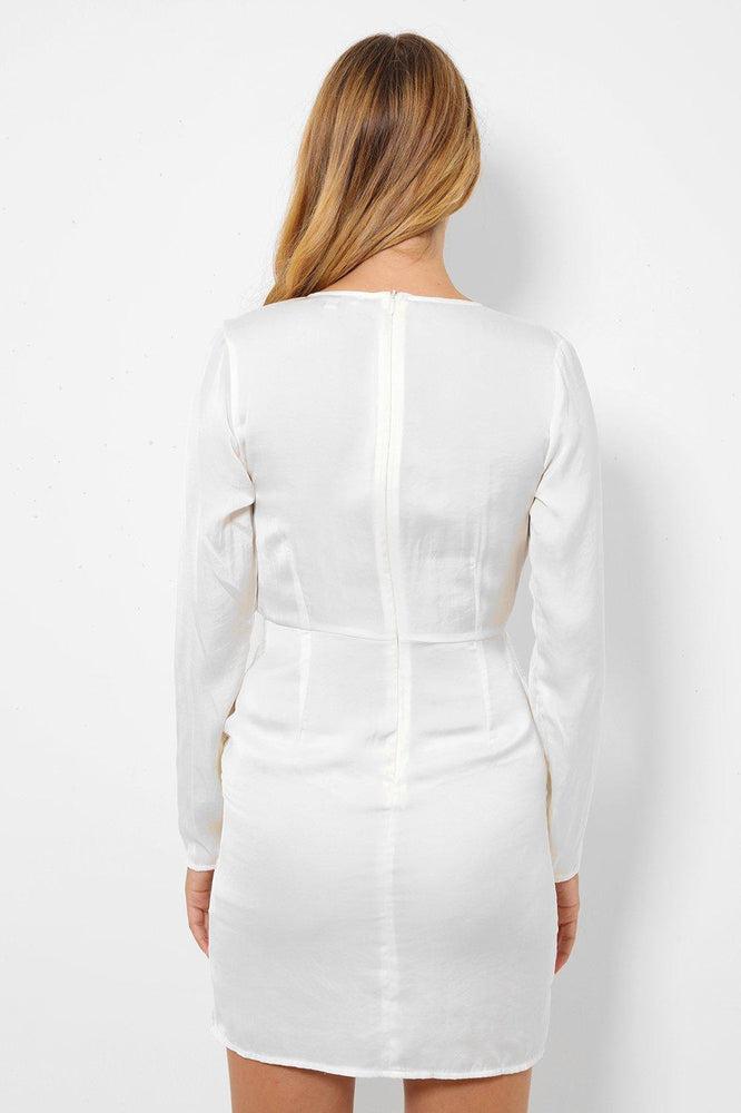 White Satin Deep Plunge Dress-SinglePrice