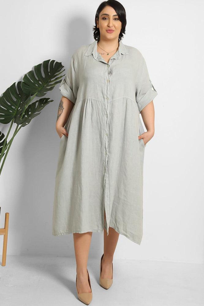 Midi Shirt Dress 100% Linen-SinglePrice