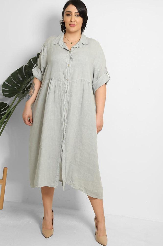 Midi Shirt Dress 100% Linen-SinglePrice