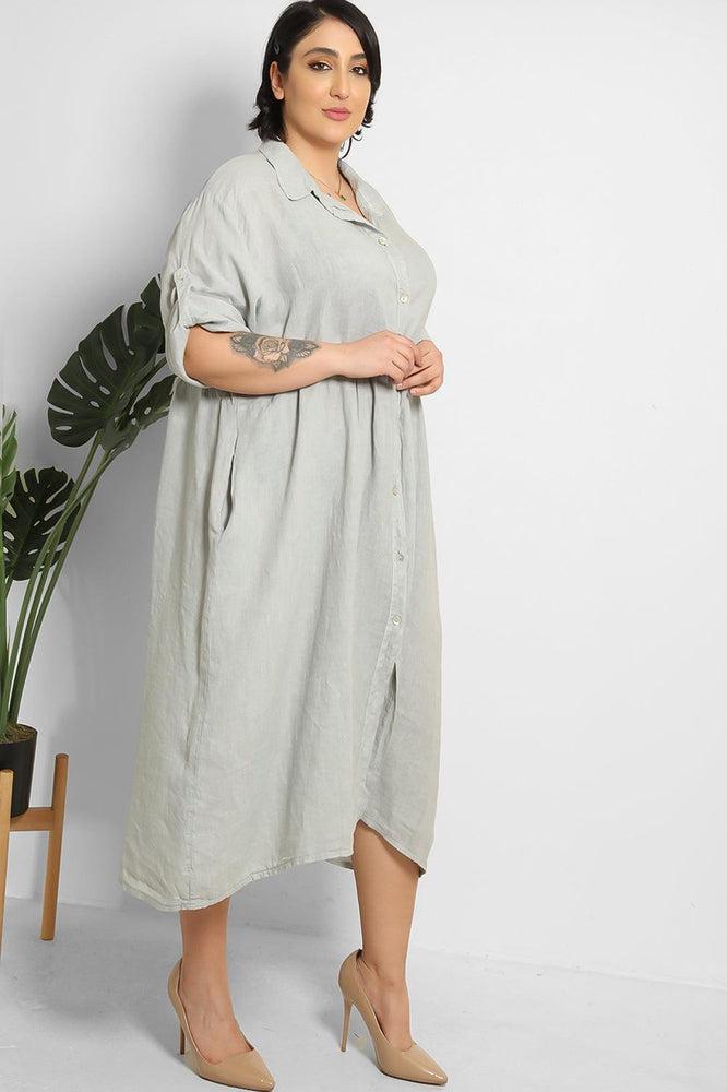 Midi Shirt Dress 100% Linen-SinglePrice