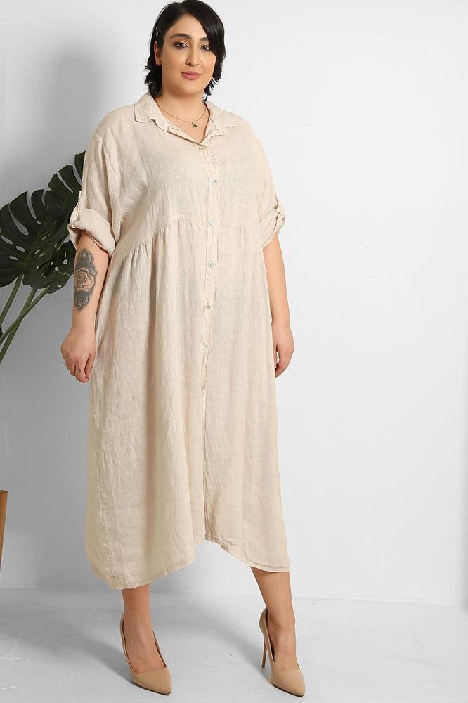 Midi Shirt Dress 100% Linen-SinglePrice