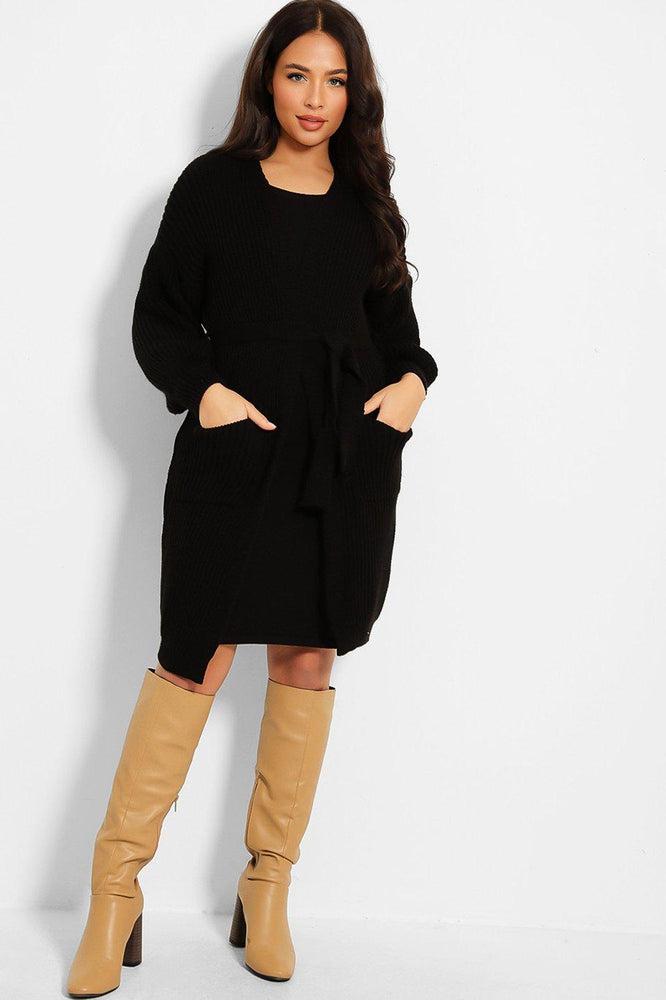 Chunky Knit Waist Tie Midi Cardigan-SinglePrice