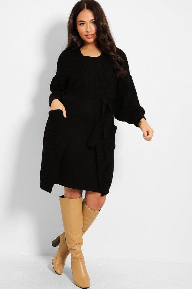 Chunky Knit Waist Tie Midi Cardigan-SinglePrice
