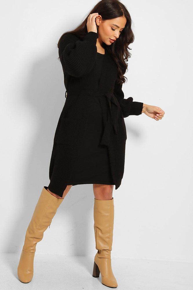 Chunky Knit Waist Tie Midi Cardigan-SinglePrice