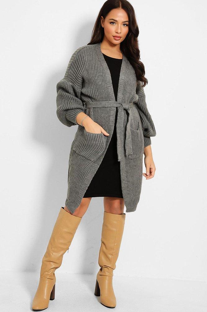 Chunky Knit Waist Tie Midi Cardigan-SinglePrice