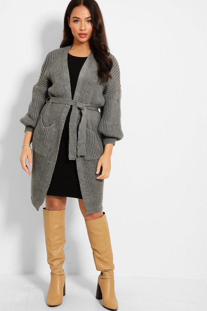 Chunky Knit Waist Tie Midi Cardigan-SinglePrice