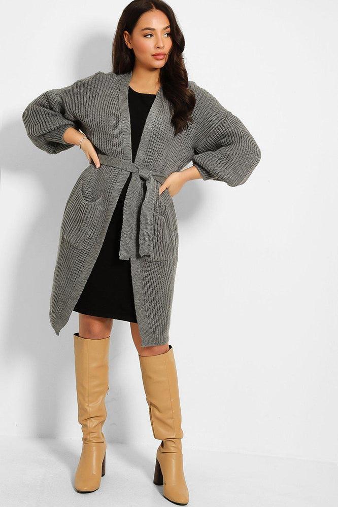 Chunky Knit Waist Tie Midi Cardigan-SinglePrice