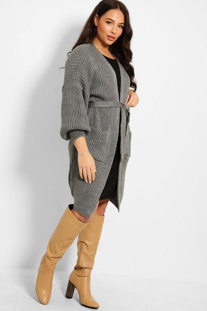 Chunky Knit Waist Tie Midi Cardigan-SinglePrice