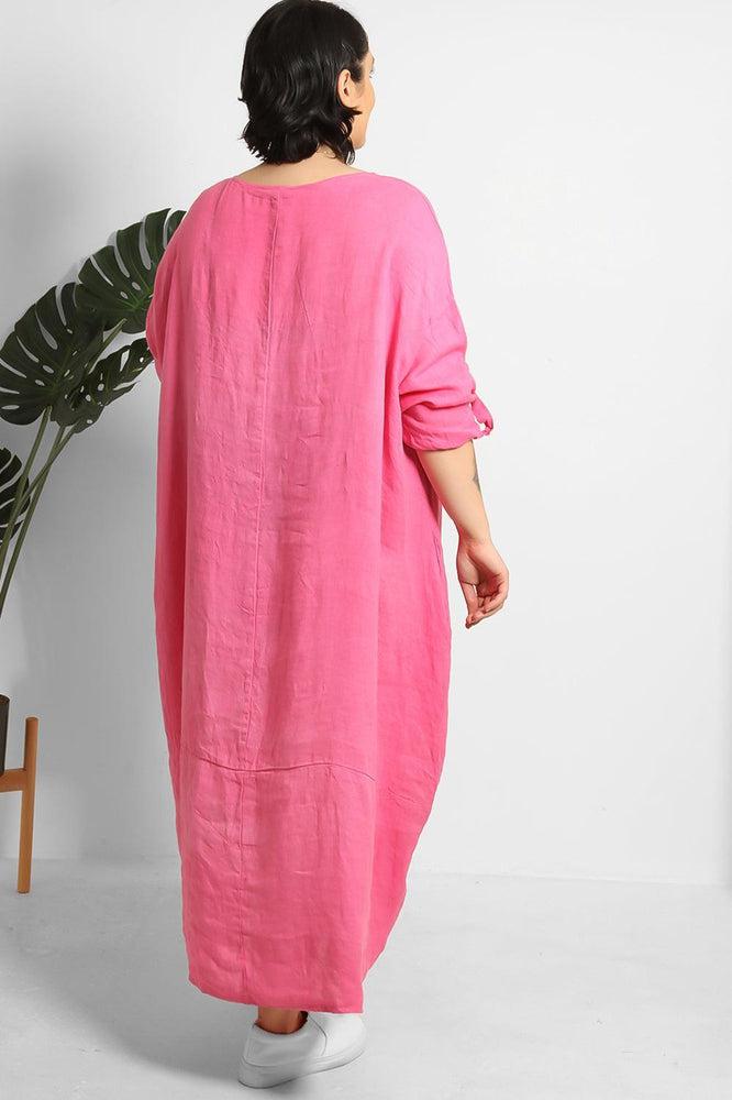 Drawstring Hem Relaxed Fit 100% Linen Tunic Dress-SinglePrice