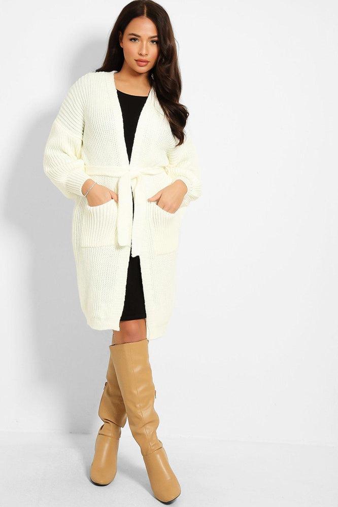 Chunky Knit Waist Tie Midi Cardigan-SinglePrice