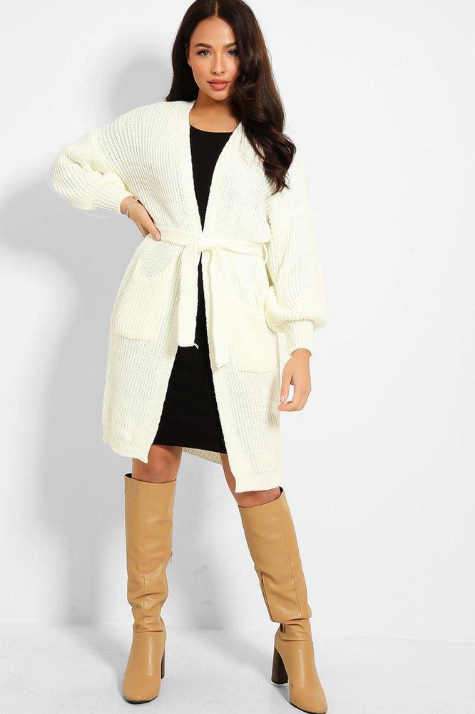 Chunky Knit Waist Tie Midi Cardigan-SinglePrice