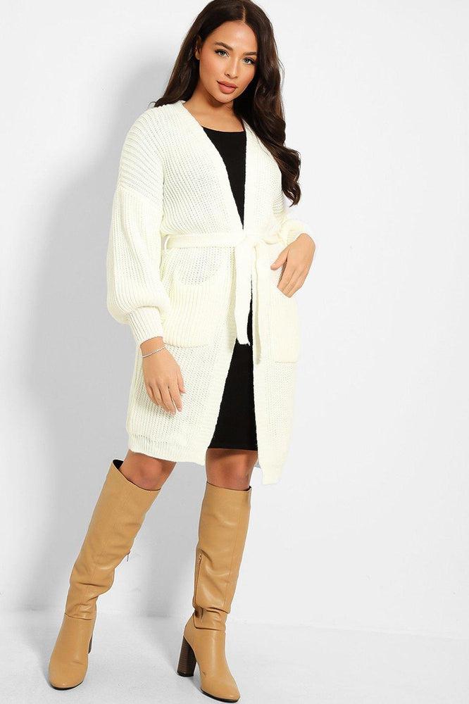 Chunky Knit Waist Tie Midi Cardigan-SinglePrice