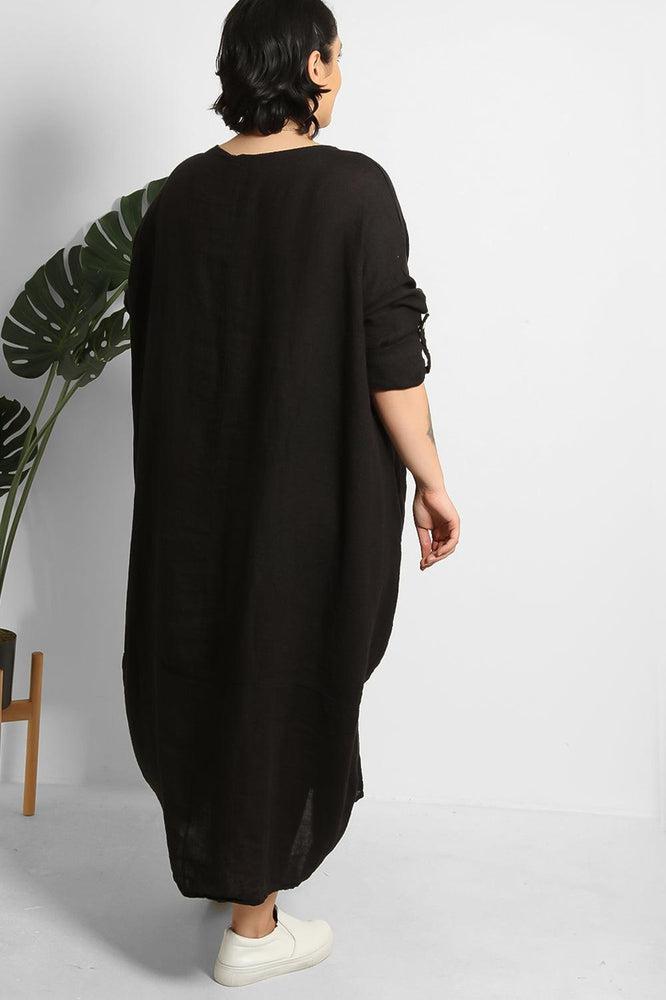 Drawstring Hem Relaxed Fit 100% Linen Tunic Dress-SinglePrice