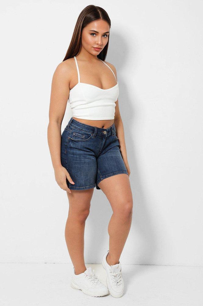 Medium Blue Denim Boy Style Shorts-SinglePrice