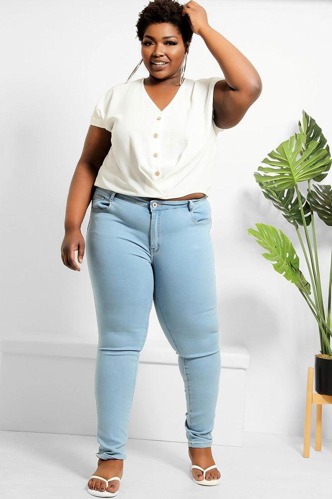 Blue Plain Skinny Stretchy Jeans-SinglePrice