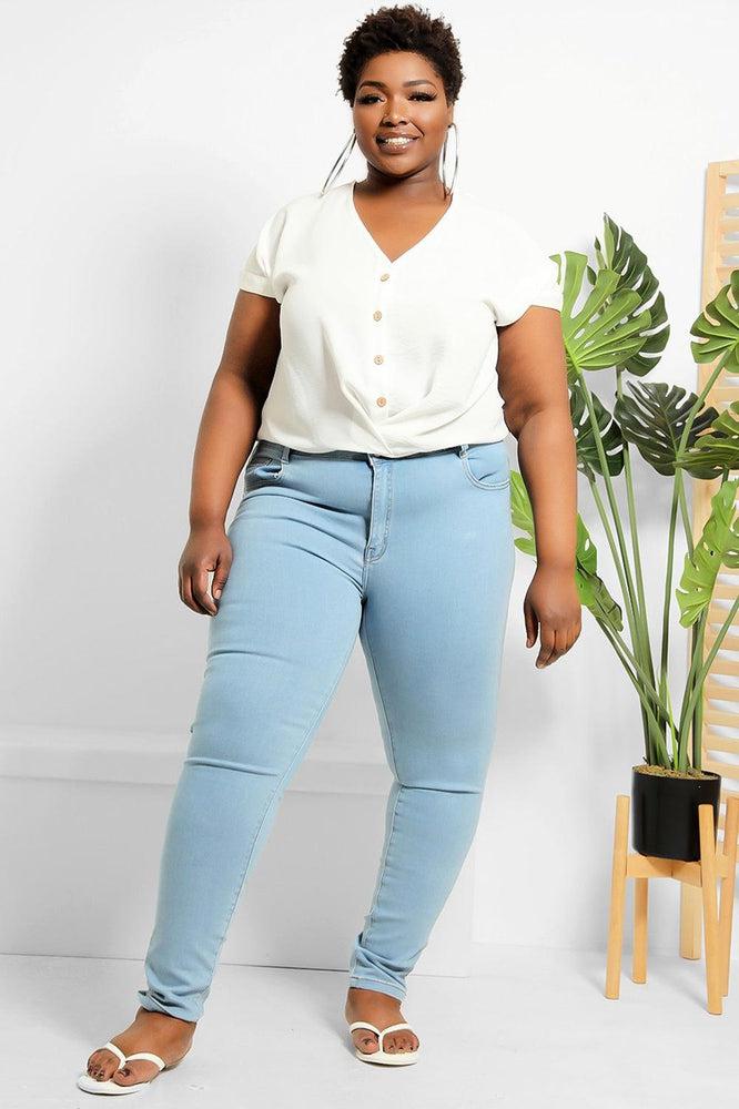 Blue Plain Skinny Stretchy Jeans-SinglePrice