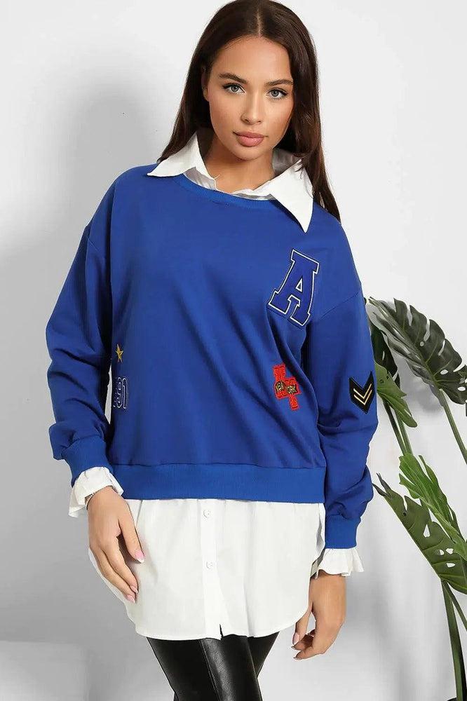 Badge Details Shirt Hem Sweatshirt-SinglePrice