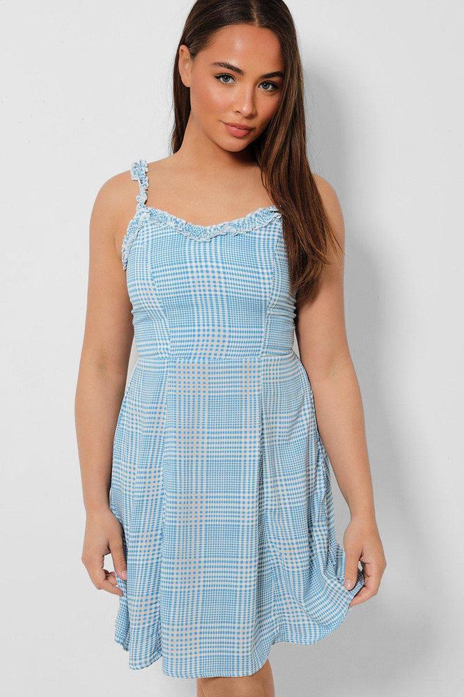 Blue White Check Print Cami Sundress-SinglePrice