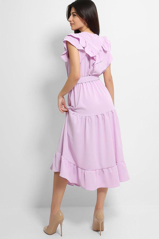 Violet Frilled Belted Midi Dress-SinglePrice