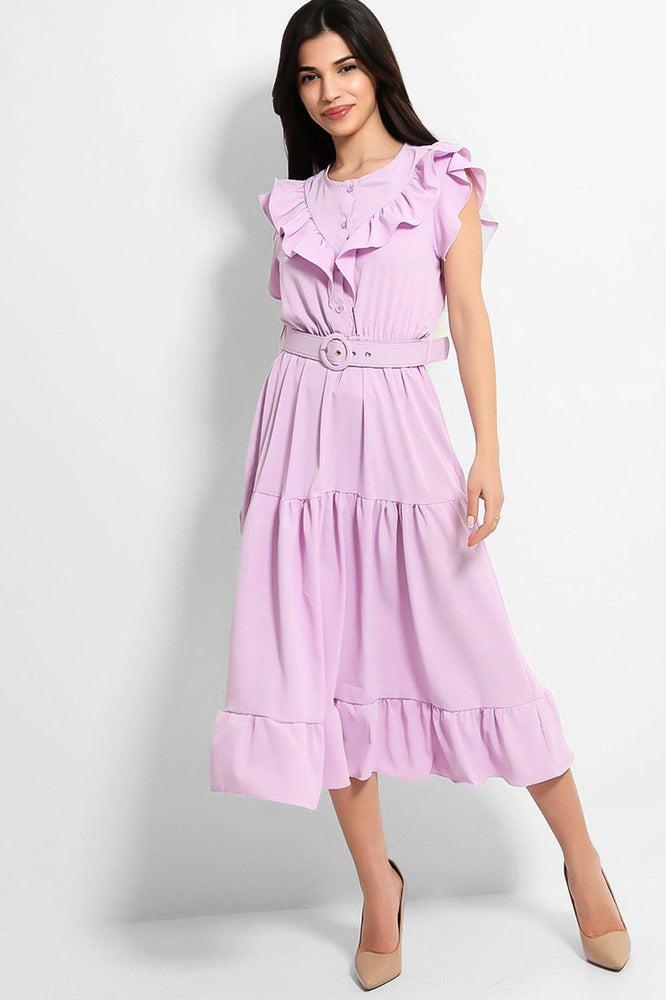 Violet Frilled Belted Midi Dress-SinglePrice